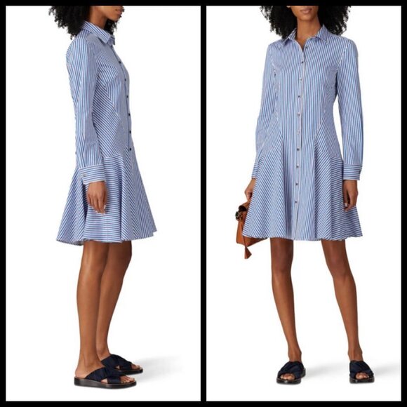💕DEREK LAM💕 Blue Pin Stripe Shirtdress ~ Blue White 40 EUC Minimalist Chic - Picture 2 of 13